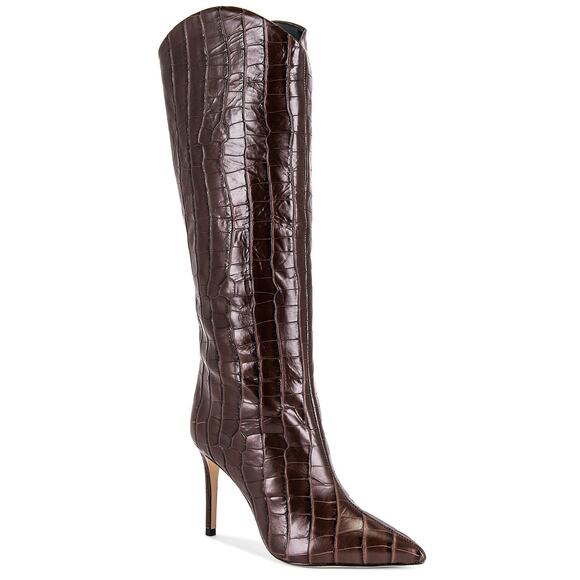 Schutz Maryana Crocodile Embossed Leather Boot Chocolate - 7 - Picture 2 of 8